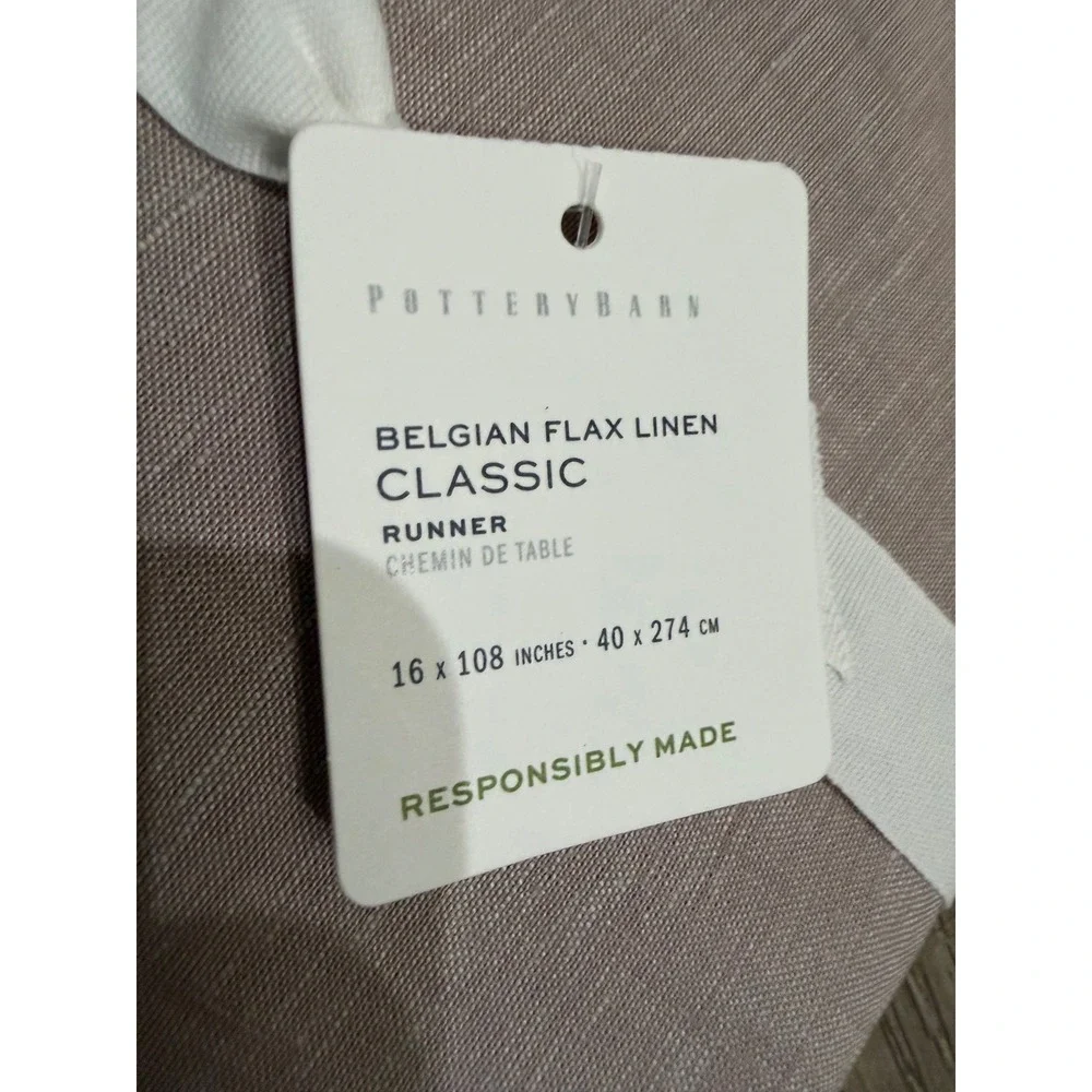Pottery Barn Belgian Flax Linen Classic Table Runner 16x108 Smoky Quartz New